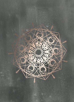 Framed Rose Gold Foil Mandala II on Black Wash Print
