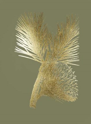 Framed Gold Foil Pine Cones III on Mid Green Print