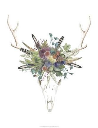 Framed Deer Skull &amp; Flowers II Print