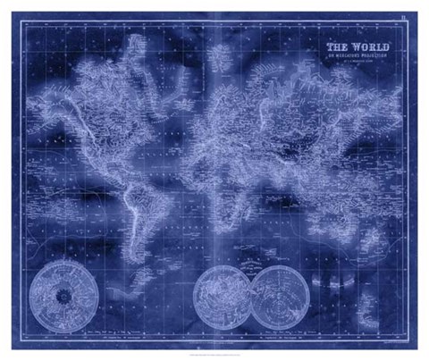 Framed Indigo World Map Print