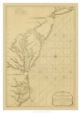 Framed Coastal Chart of the East Coast Print