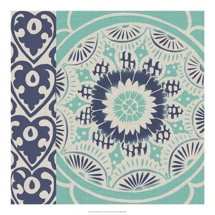 Framed Blue Batik Tile III Print