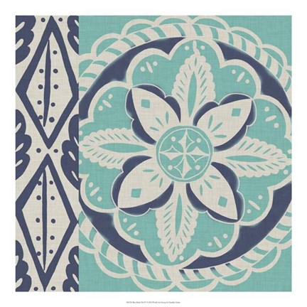 Framed Blue Batik Tile IV Print
