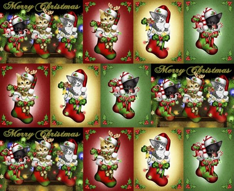 Framed Stocking Kittens Repeat Print