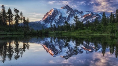 Framed Sunrise On Mount Shuksan Print