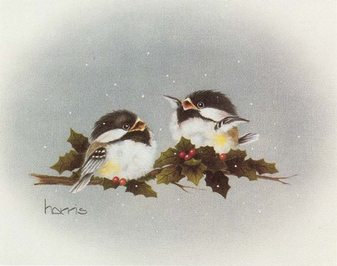 Framed Chickadees And Holly Print