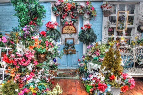 Framed Plastic Flowers Welcome Print