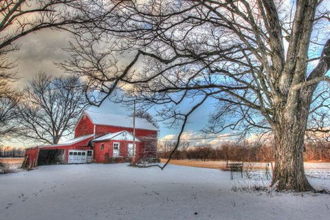 Framed Winter Barn Print