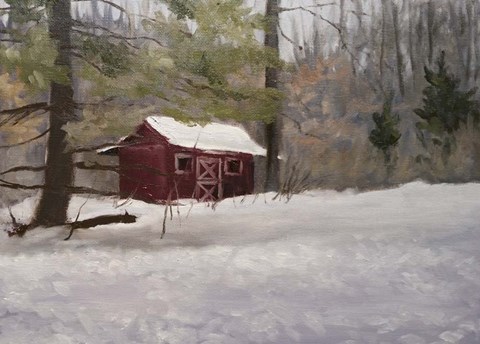 Framed Cabin in Winter Print
