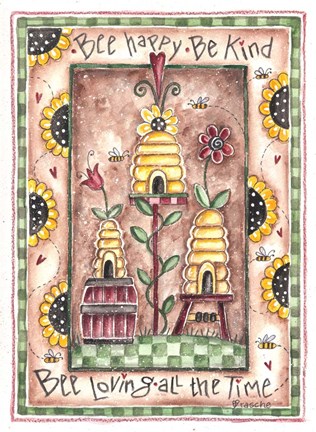 Framed Bee Happy Bee Kind Print