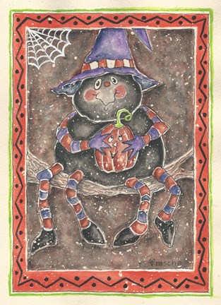 Framed Spider Holding Pumpkin Print