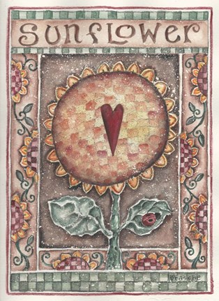 Framed Sunflower with Heart Print