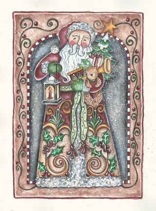 Framed Santa Holding Toys And Lamp Print