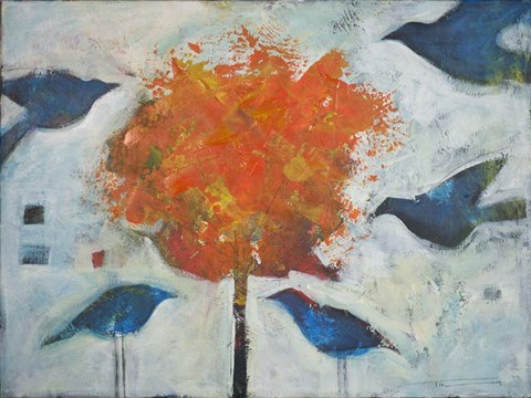 Framed Five Birds And Maple Print