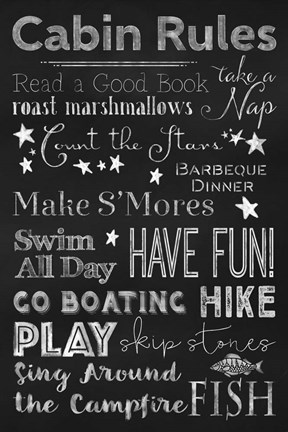 Framed Chalkboard Cabin Rules Print
