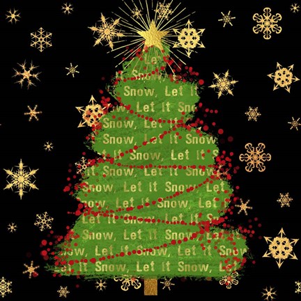 Framed Let It Snow Christmas Tree Black Print