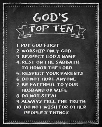 Framed God&#39;s Top Ten Chalkboard Print