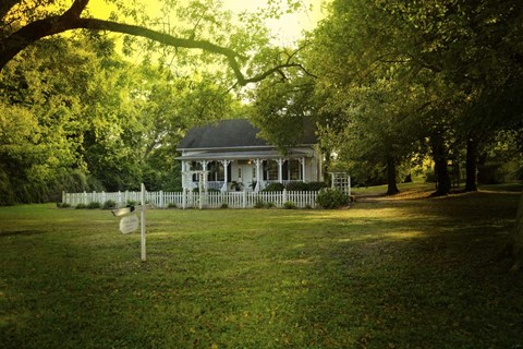 Framed River Cottage In Summer Print
