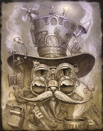 Framed Steampunk Cat 2 Print