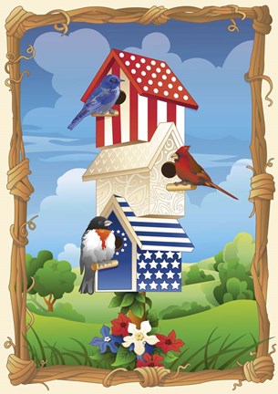Framed Star Spangled Birdhouse Print