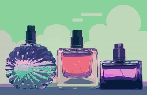 Framed Vintage Fashion Perfume Bottles Green Print