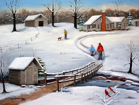 Framed Old Springhouse in Winter Print