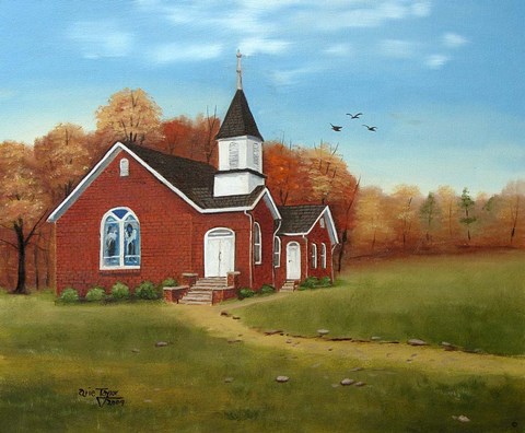 Framed Palm Tree Church in Autumn Print