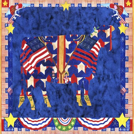 Framed American Folk Art Cow Print