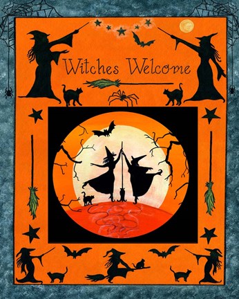 Framed Witches Welcome Flag Print