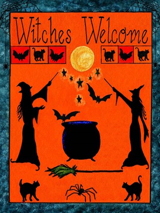 Framed Witches Welcome Spell Flag Print