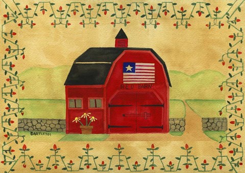 Framed Primtive American Red Barn Print