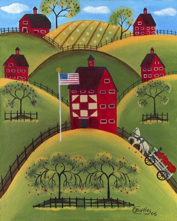 Framed Red Apple Quilt Barns Print