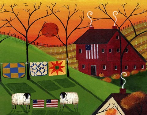 Framed Americana Sunrise Sheep Print