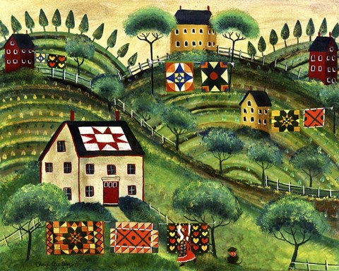 Framed Mama's Country Quilt Houses On Harvest Hills Print