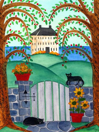 Framed Two Cats By Ocean House Print