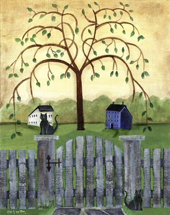Framed Couintry Cats under Willow Tree Print