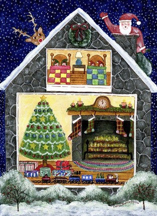 Framed Santa Reindeer Christmas Eve Visit Print