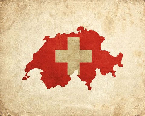 Framed Map with Flag Overlay Switzerland Print