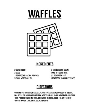 Framed Waffle Recipe Black on White Print