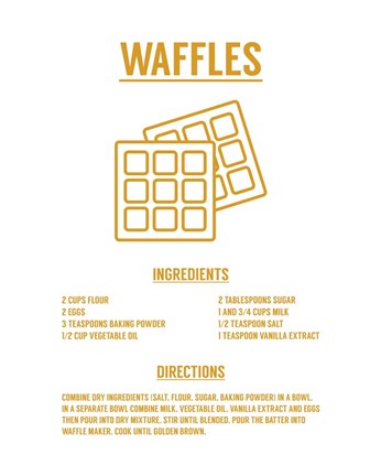 Framed Waffle Recipe Yellow on White Print