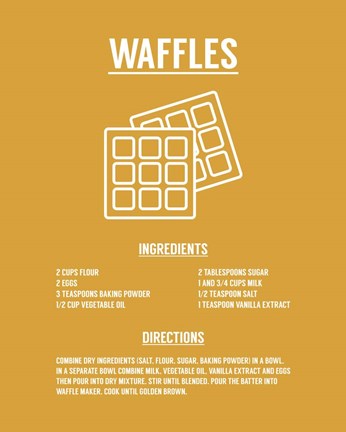 Framed Waffle Recipe White on Yellow Print