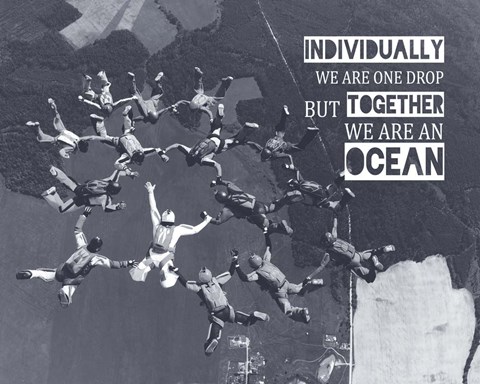 Framed Together We Are An Ocean - Skydiving Team Grayscale Print