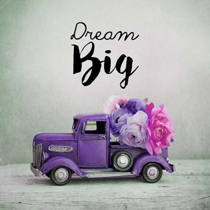 Framed Dream Big - Purple Truck and Flowers Print