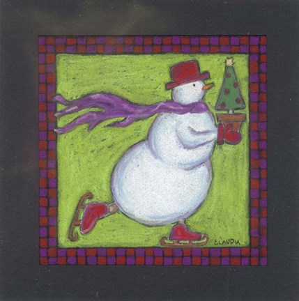 Framed Skating Snowman Print