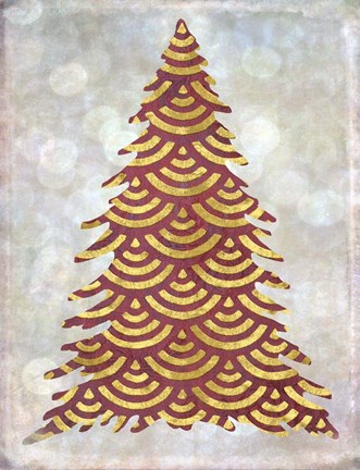 Framed Decorated Red and Gold Xmas Tree Print