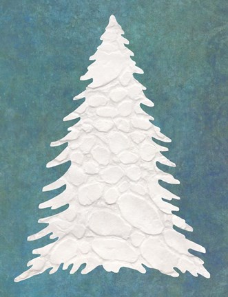 Framed Snowy Fir Tree on Blue Print