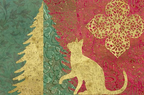 Framed Xmas Tree and Cat Print