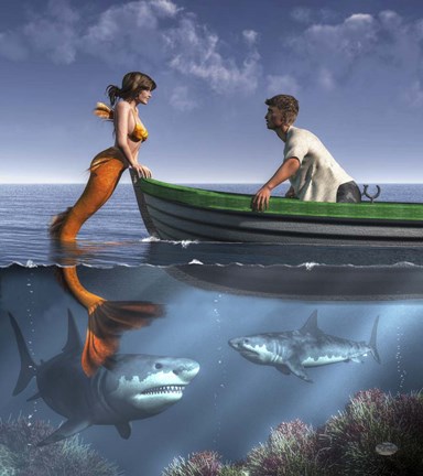 Framed Mermaid And Her Pets Print