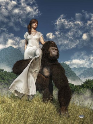 Framed Ape And Girl Print