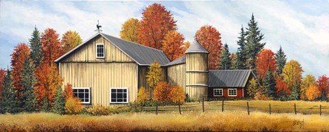 Framed Yellow Barn Fall Print